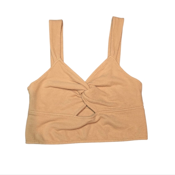 Madewell Cutout Knot-Front Cropped Tank Dried Straw Medium - Picture 3 of 5